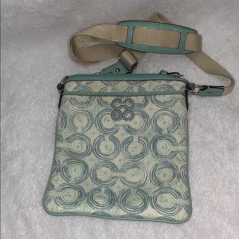 COACH Mint Green Cloth-Leather Trim Crossbody Bag
